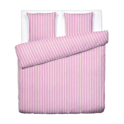 Duvet cover + pillowcase cotton satin - Sérénité rayée - Pink