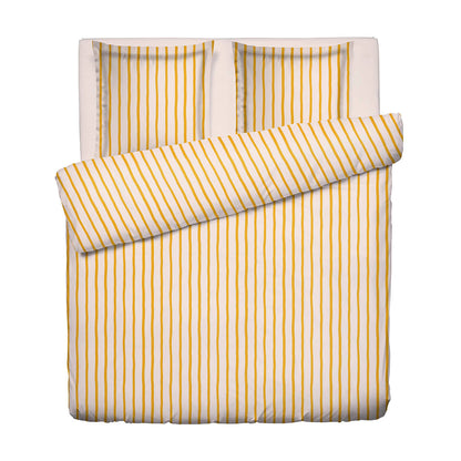 Duvet cover + pillowcase cotton satin - Sérénité rayée - Yellow