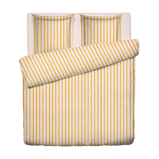 Duvet cover + pillowcase cotton satin - Sérénité rayée - Yellow