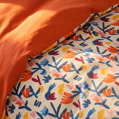 Duvet cover + pillowcase cotton satin - Chorégraphie sauvage - Multicolor / Spicy pumpkin