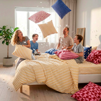 Duvet cover + pillowcase cotton satin - Sérénité rayée - Yellow