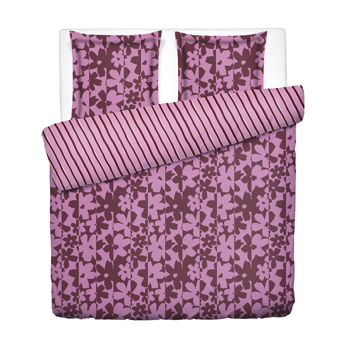 Duvet cover + pillowcase cotton satin - Éclosion carmine - Pink / Red