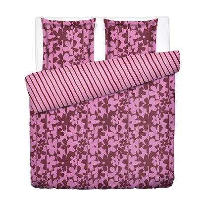 Duvet cover + pillowcase cotton satin - Éclosion carmine - Pink / Red