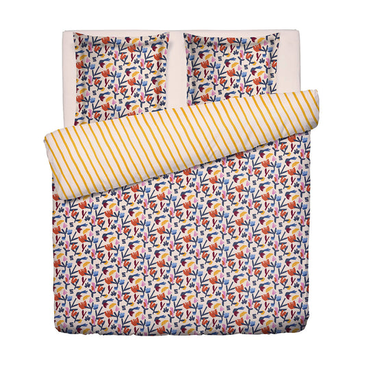 Duvet cover + pillowcase cotton satin - Choréographie sauvage - Multicolor