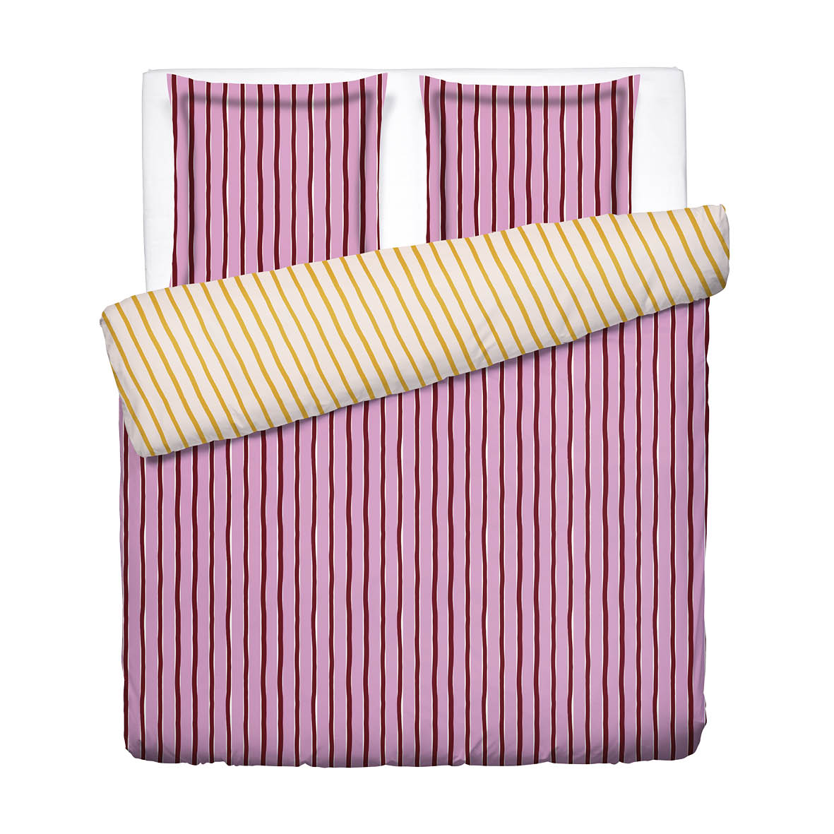 Duvet cover + pillowcase cotton satin - Rayure en écho - Pink / Yellow