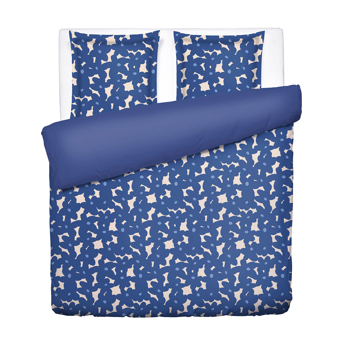 Duvet cover + pillowcase cotton satin - Pulsation florale - Blue