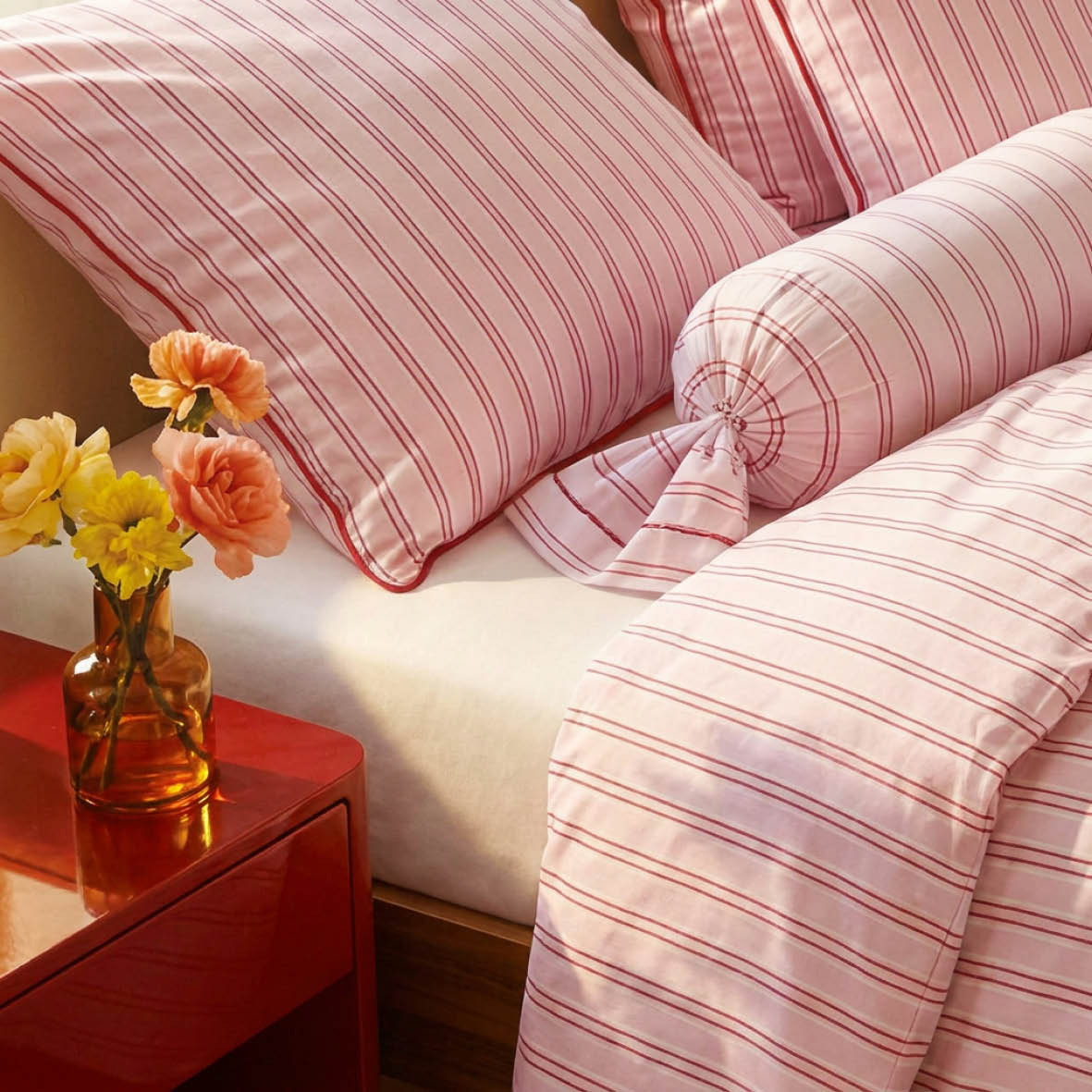 Bolster case cotton satin - Silva - Pink / Red