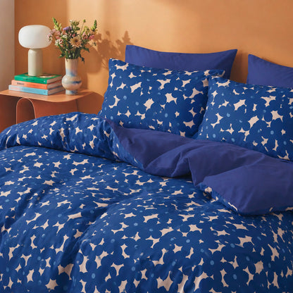 Duvet cover + pillowcase cotton satin - Pulsation florale - Blue