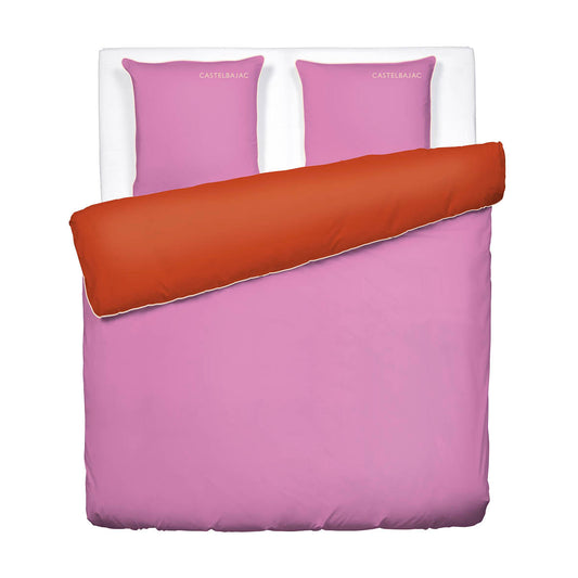 Duvet cover + pillowcase cotton satin - Uni piping - Bubblegum / Spicy pumpkin