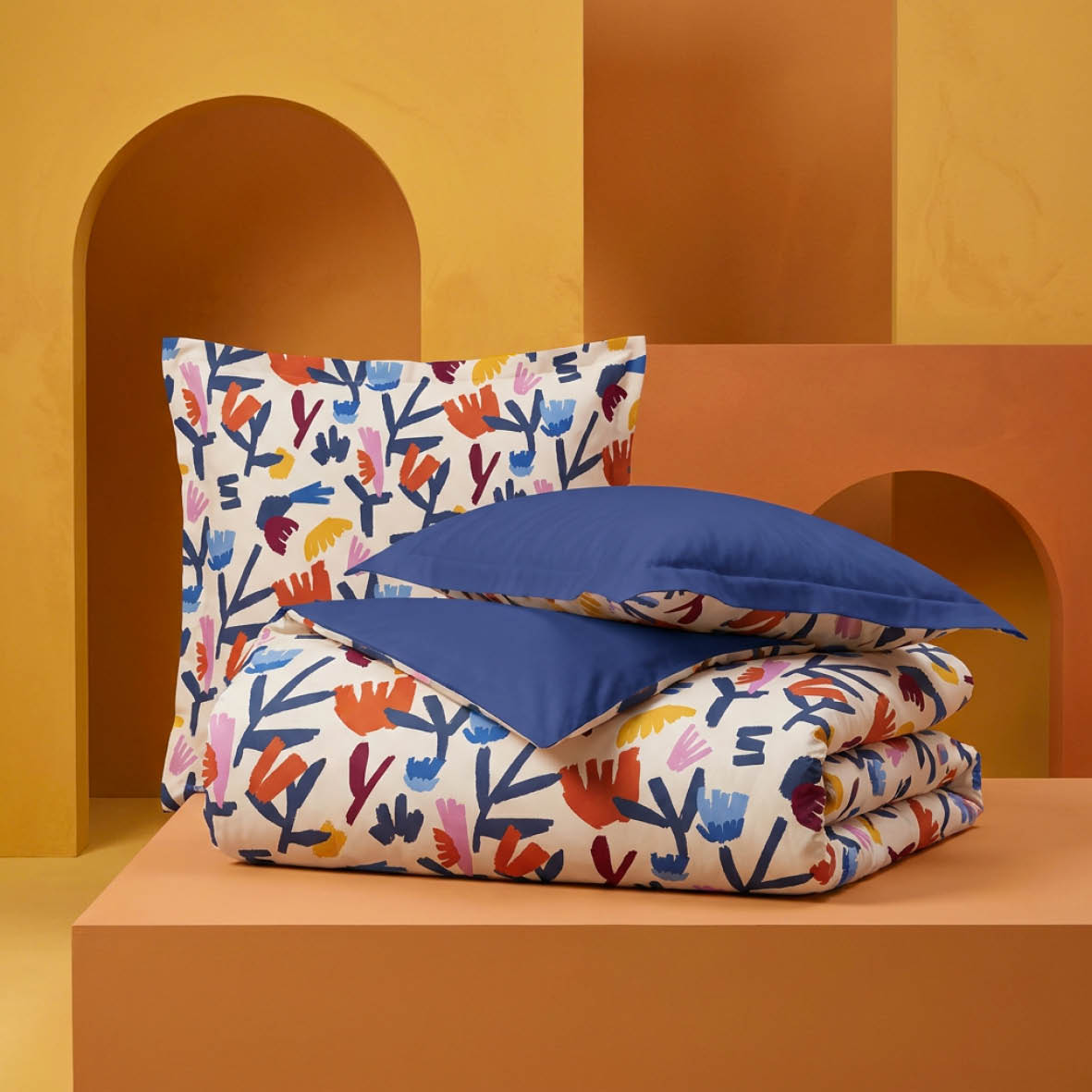 Duvet cover + pillowcase cotton satin - Chorégraphie sauvage - Multicolor / Cobalt blue