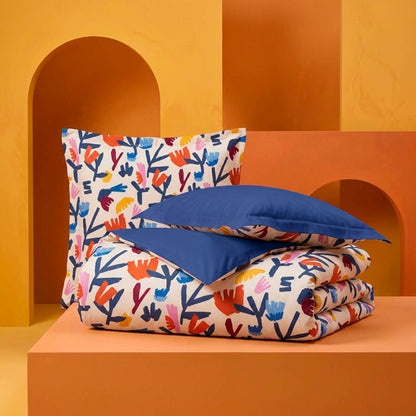 Duvet cover + pillowcase cotton satin - Chorégraphie sauvage - Multicolor / Cobalt blue
