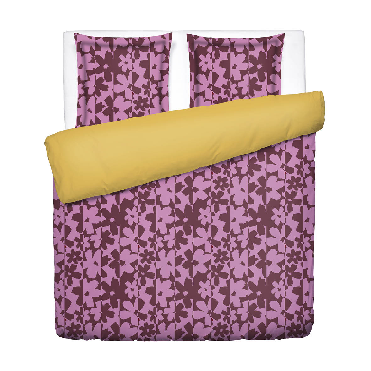 Duvet cover + pillowcase cotton satin - Éclosion carmine - Pink/Red / Honeygold