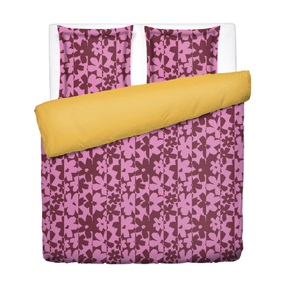 Duvet cover + pillowcase cotton satin - Éclosion carmine - Pink/Red / Honeygold