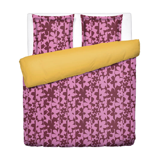 Duvet cover + pillowcase cotton satin - Éclosion carmine - Pink/Red / Honeygold