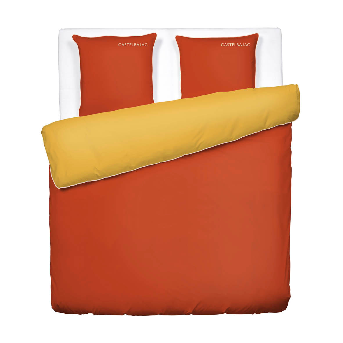 Duvet cover + pillowcase cotton satin - Uni piping - Spicy pumpkin / Honey gold