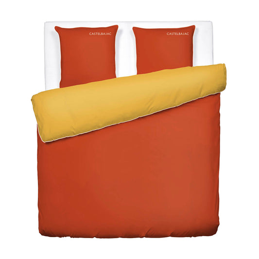 Duvet cover + pillowcase cotton satin - Uni piping - Spicy pumpkin / Honey gold