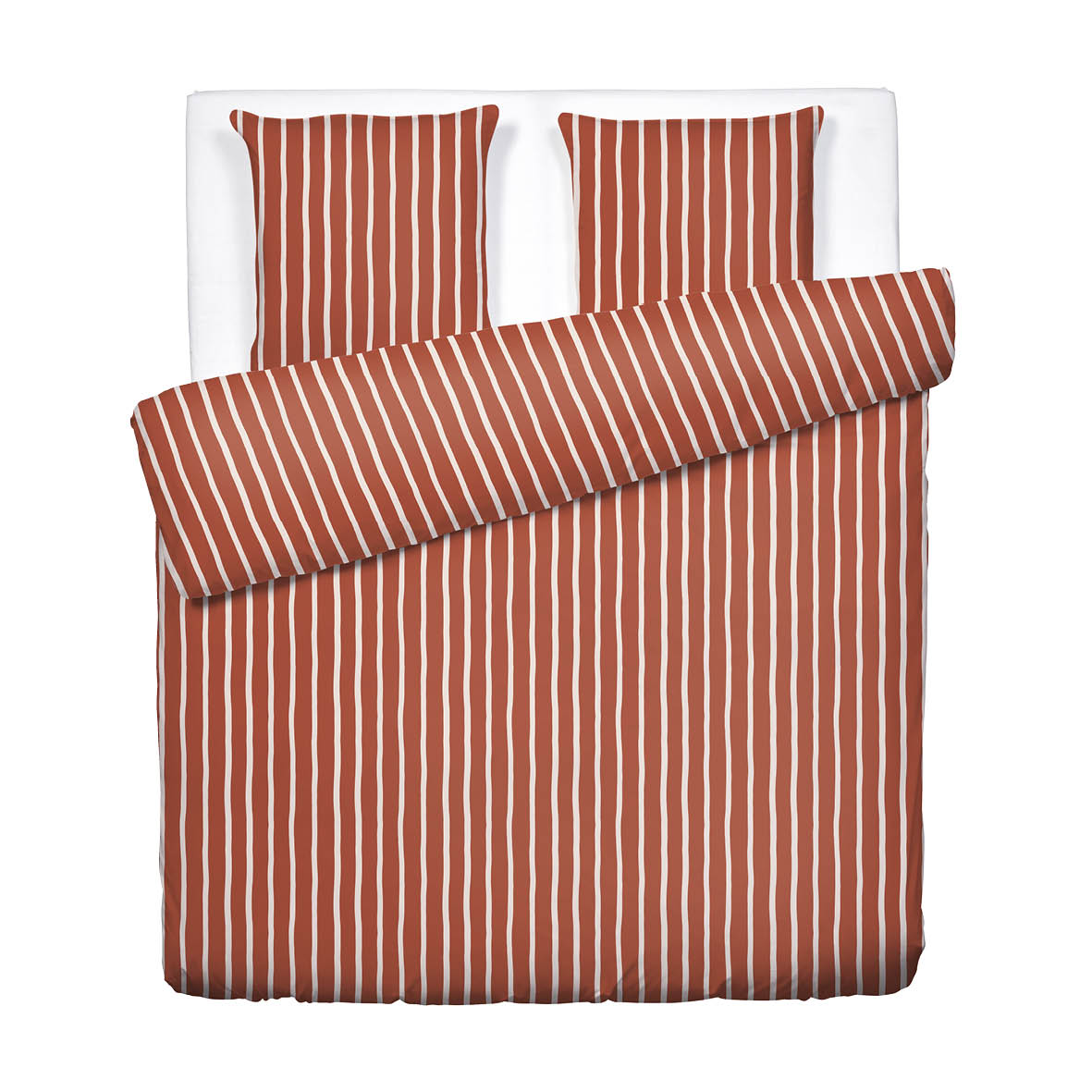 Duvet cover + pillowcase cotton satin - Sérénité rayée - Spicy pumpkin