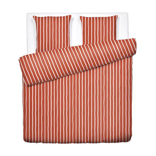 Duvet cover + pillowcase cotton satin - Sérénité rayée - Spicy pumpkin