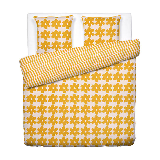 Duvet cover + pillowcase cotton satin - Pervenche - Yellow