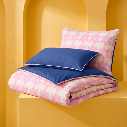 Duvet cover + pillowcase cotton satin - Pervenche - Pink / Cobalt blue