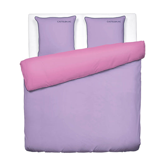 Duvet cover + pillowcase cotton satin - Uni piping - Lavender / Bubblegum