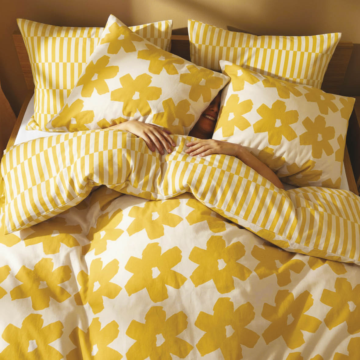 Duvet cover + pillowcase cotton satin - Pervenche - Yellow