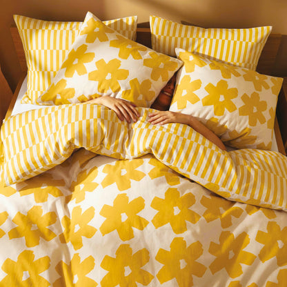 Duvet cover + pillowcase cotton satin - Pervenche - Yellow