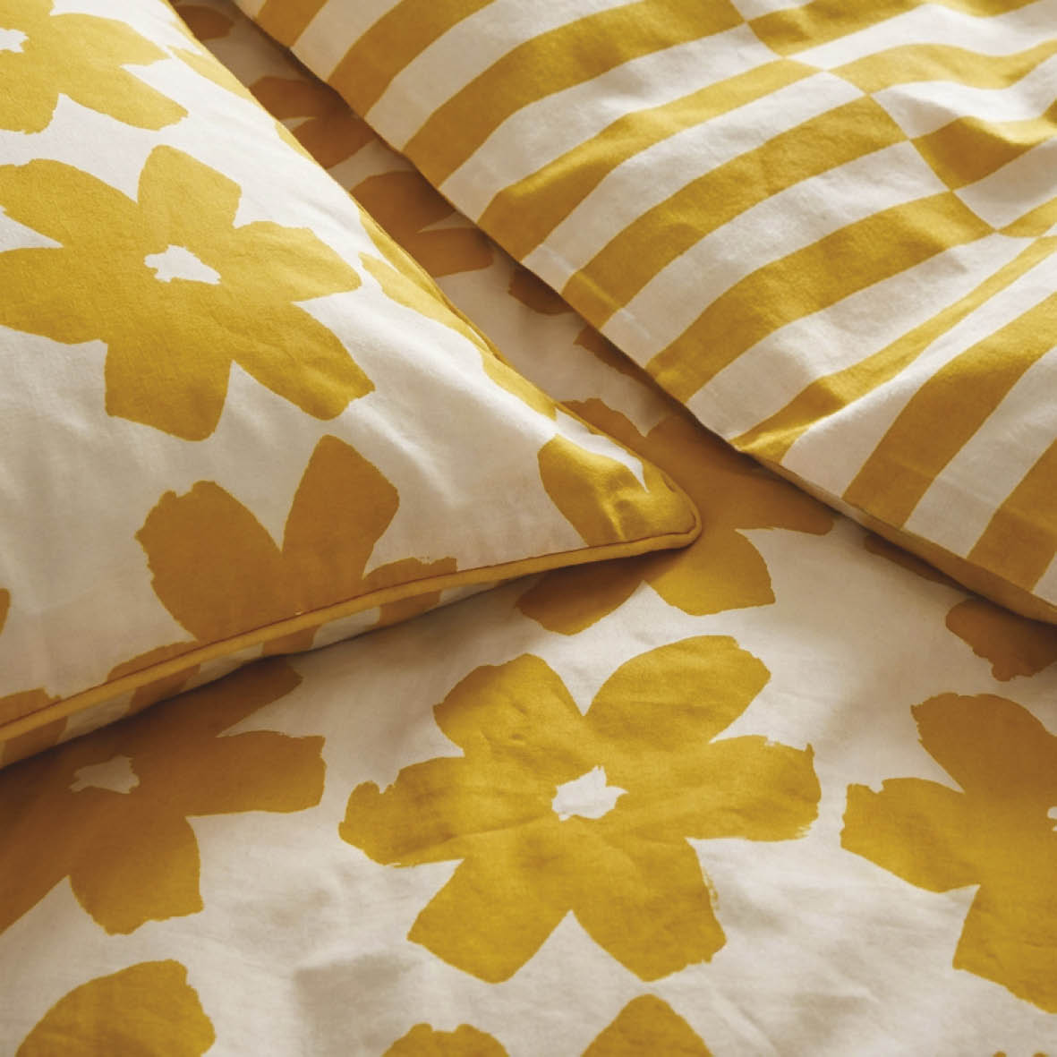 Duvet cover + pillowcase cotton satin - Pervenche - Yellow