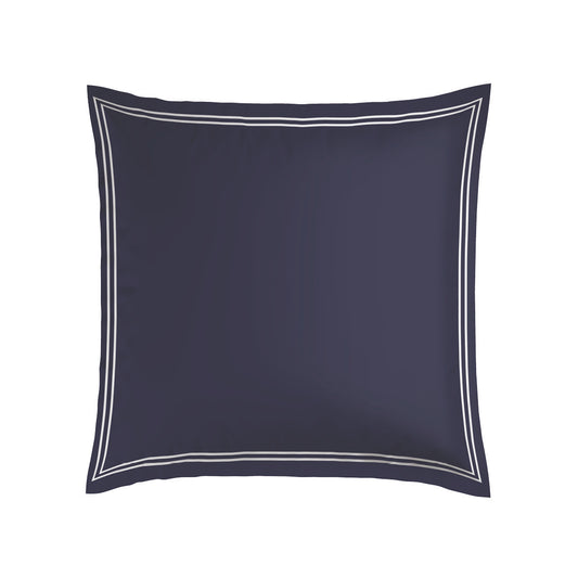 Taie(s) d'oreiller satin de coton - Annecy Blanc / Bleu fonce