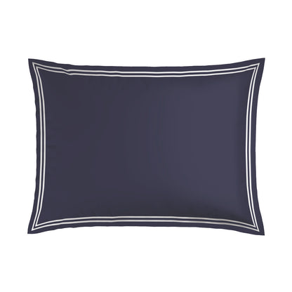 Taie(s) d'oreiller satin de coton - Annecy Blanc / Bleu fonce