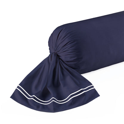 Taie(s) d'oreiller satin de coton - Annecy Blanc / Bleu fonce