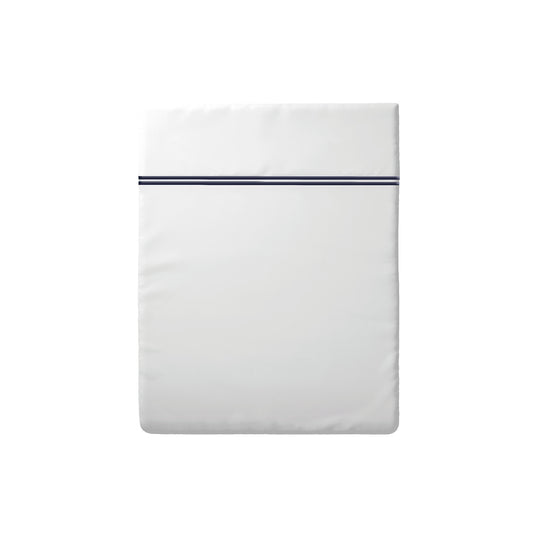 Drap plat satin de coton - Annecy Bleu fonce / Blanc