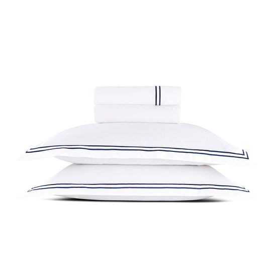 Ensemble de draps satin de coton - Annecy Bleu fonce / Blanc