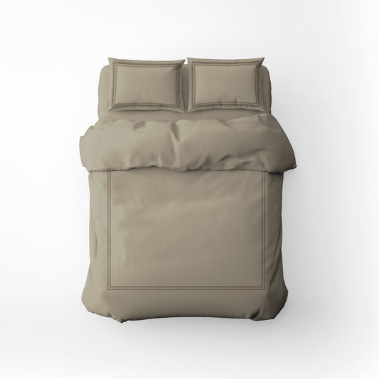 Housse de couette + taie d'oreiller satin de coton - Annecy Taupe / Taupe