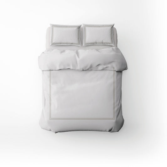 Housse de couette + taie d'oreiller satin de coton - Annecy Taupe / Blanc
