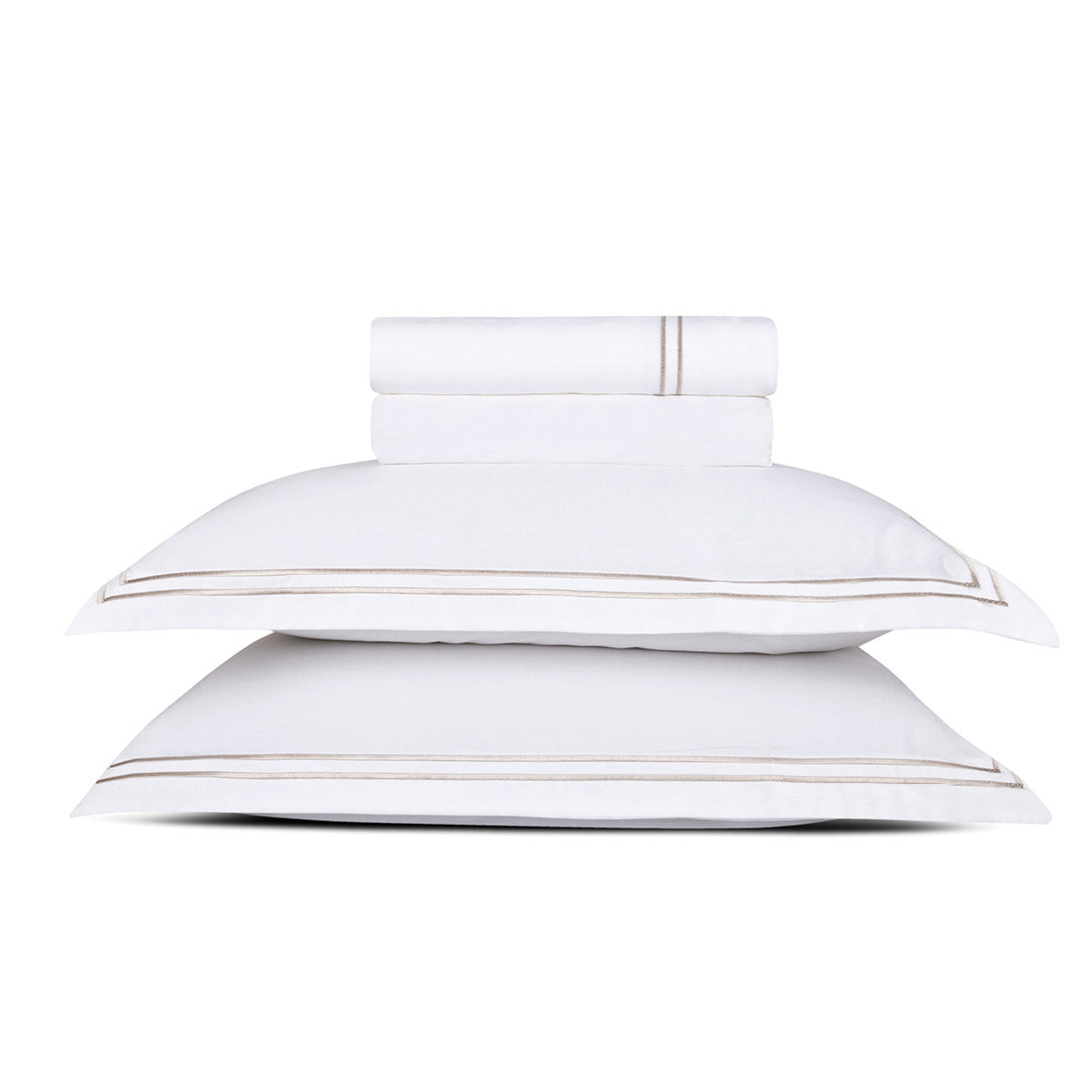 Sheet set cotton satin  - Annecy Taupe / White