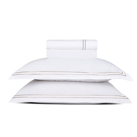 Ensemble de draps satin de coton - Annecy Taupe / Blanc