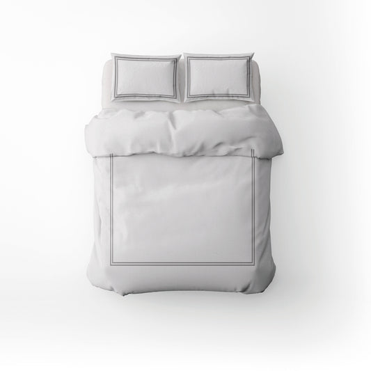 Housse de couette + taie d'oreiller satin de coton - Annecy Grey / Blanc