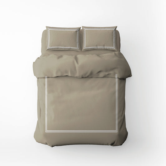 Housse de couette + taie d'oreiller satin de coton - Annecy Blanc / Taupe