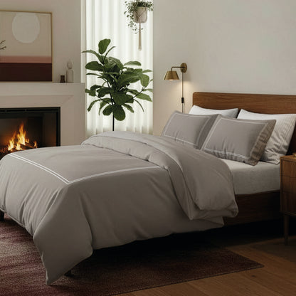 Pillowcase(s) cotton satin  - Annecy White / Taupe