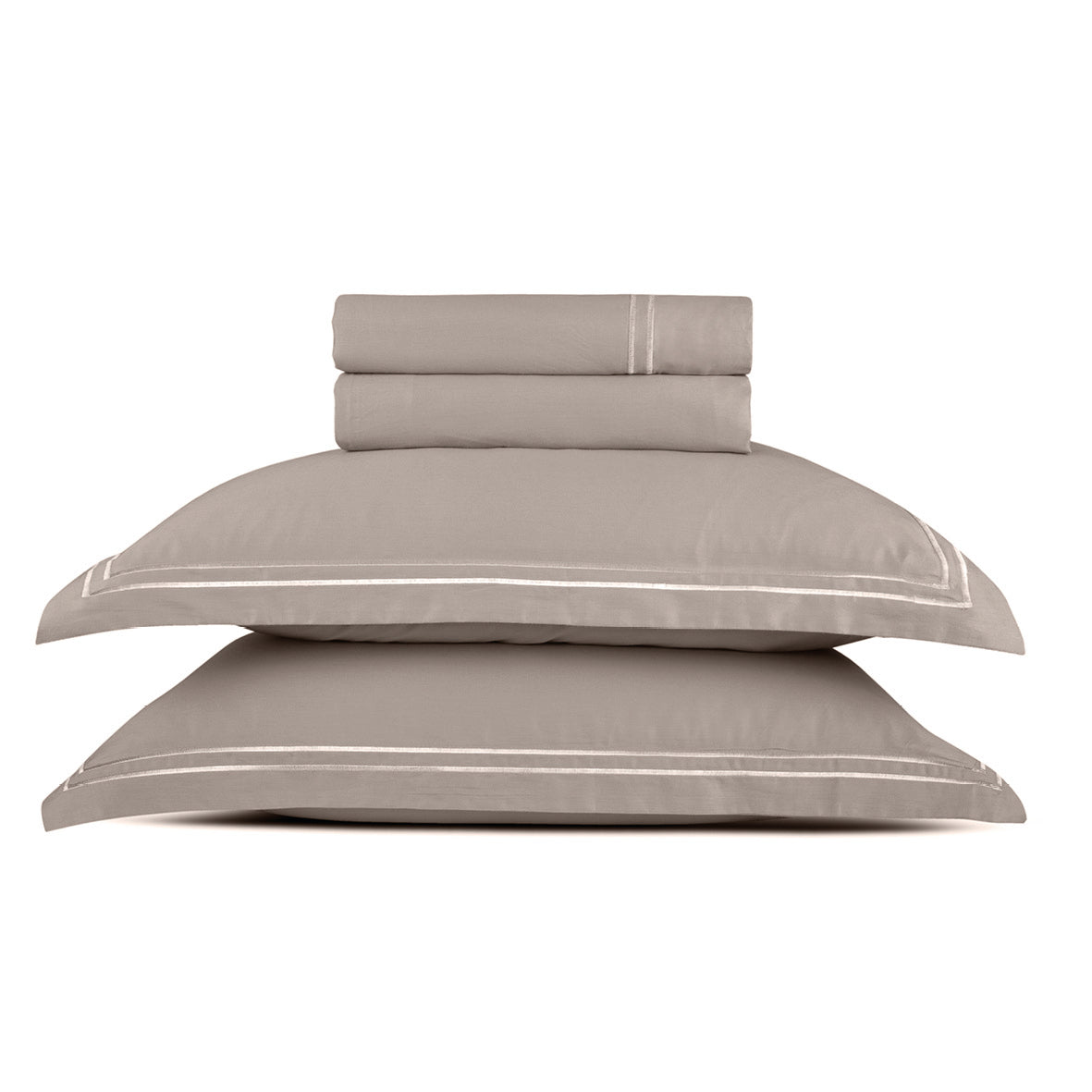 Sheet set cotton satin  - Annecy White / Taupe