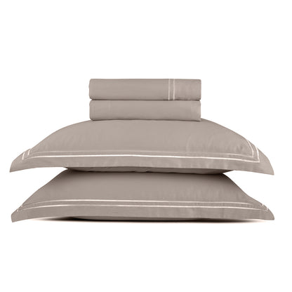 Sheet set cotton satin  - Annecy White / Taupe