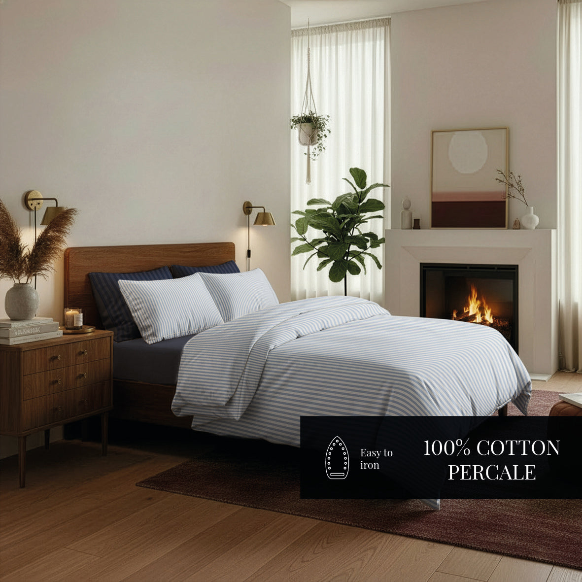 Sheet set cotton percale  - Sorbonne Light blue