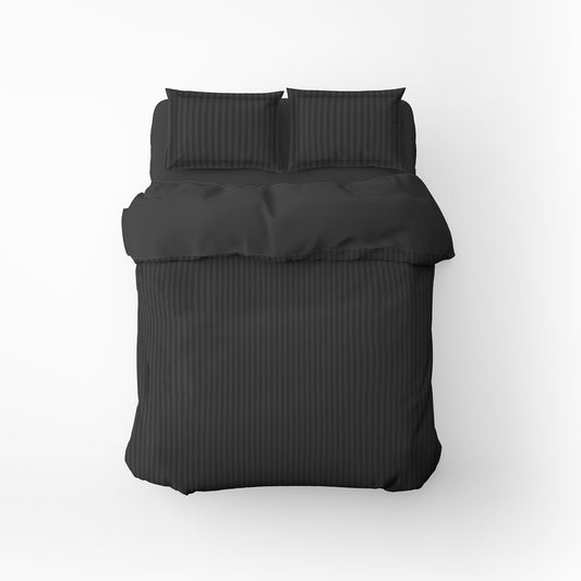 Housse de couette + taie d'oreiller satin de coton rayure tissé dobby -  Gris 03