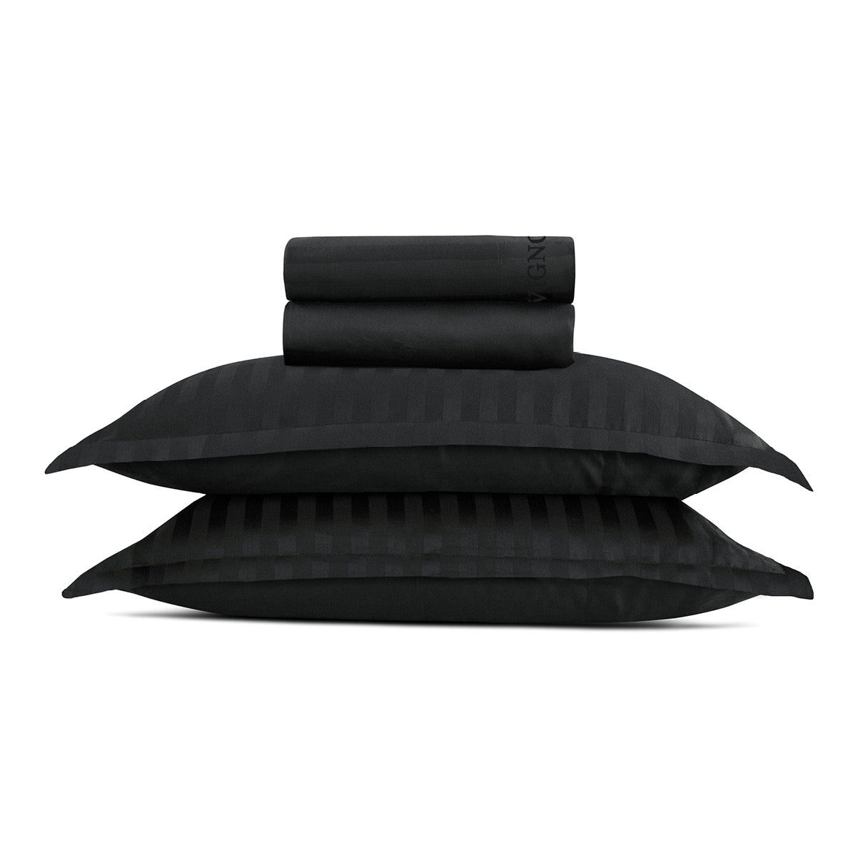 Sheet set cotton satin dobby stripe woven  -  Black