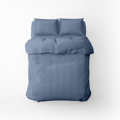 Duvet cover + pillowcase cotton satin dobby stripe woven - Blue