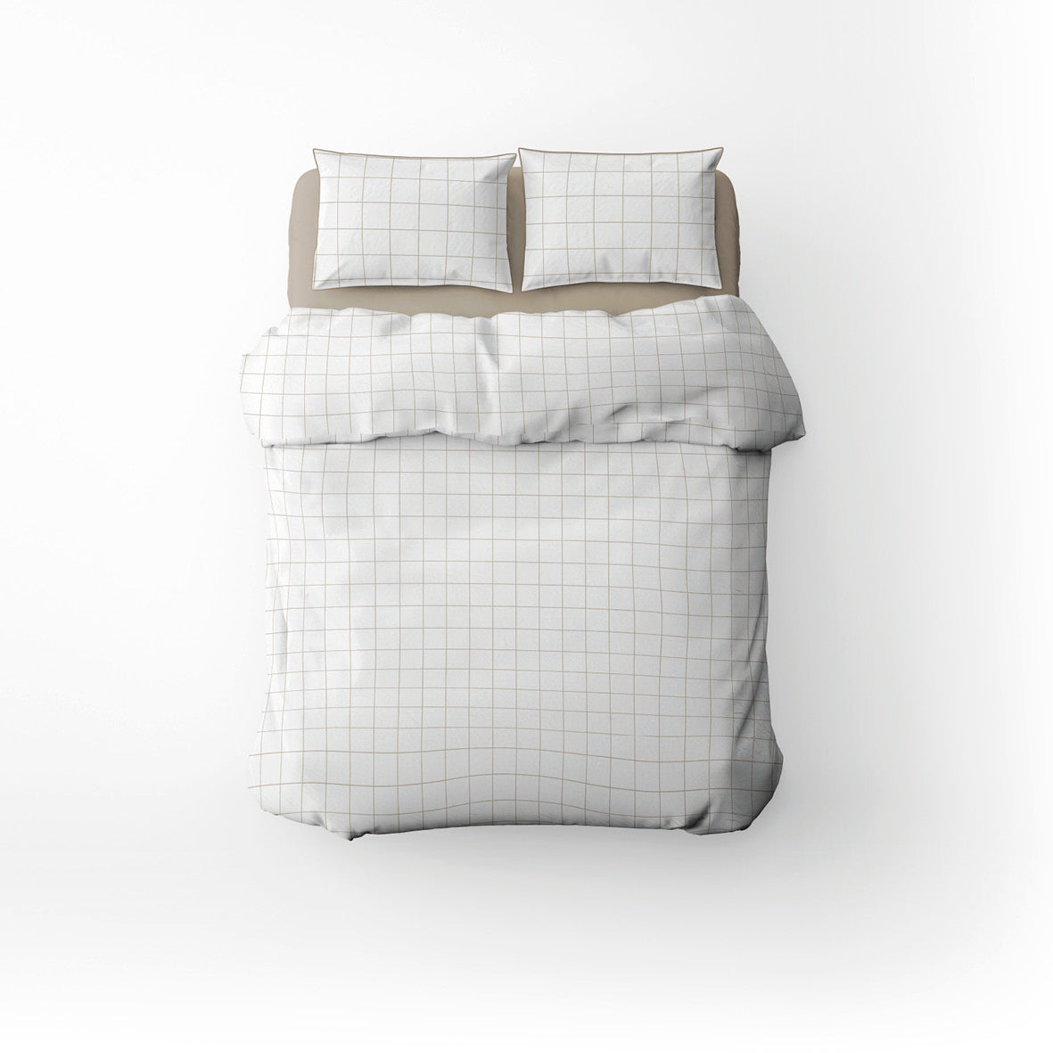 Duvet cover + pillowcase cotton satin  - Carreaux minimalistes White / Taupe