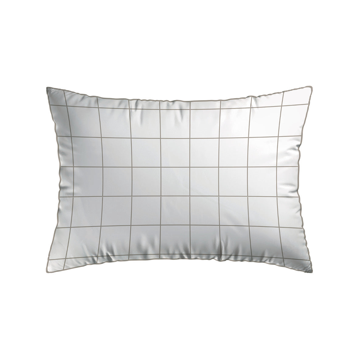 Pillowcase(s) cotton satin  - Carreaux minimalistes White / Taupe