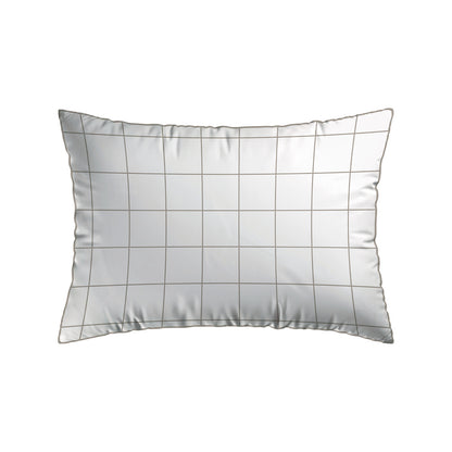 Pillowcase(s) cotton satin  - Carreaux minimalistes White / Taupe