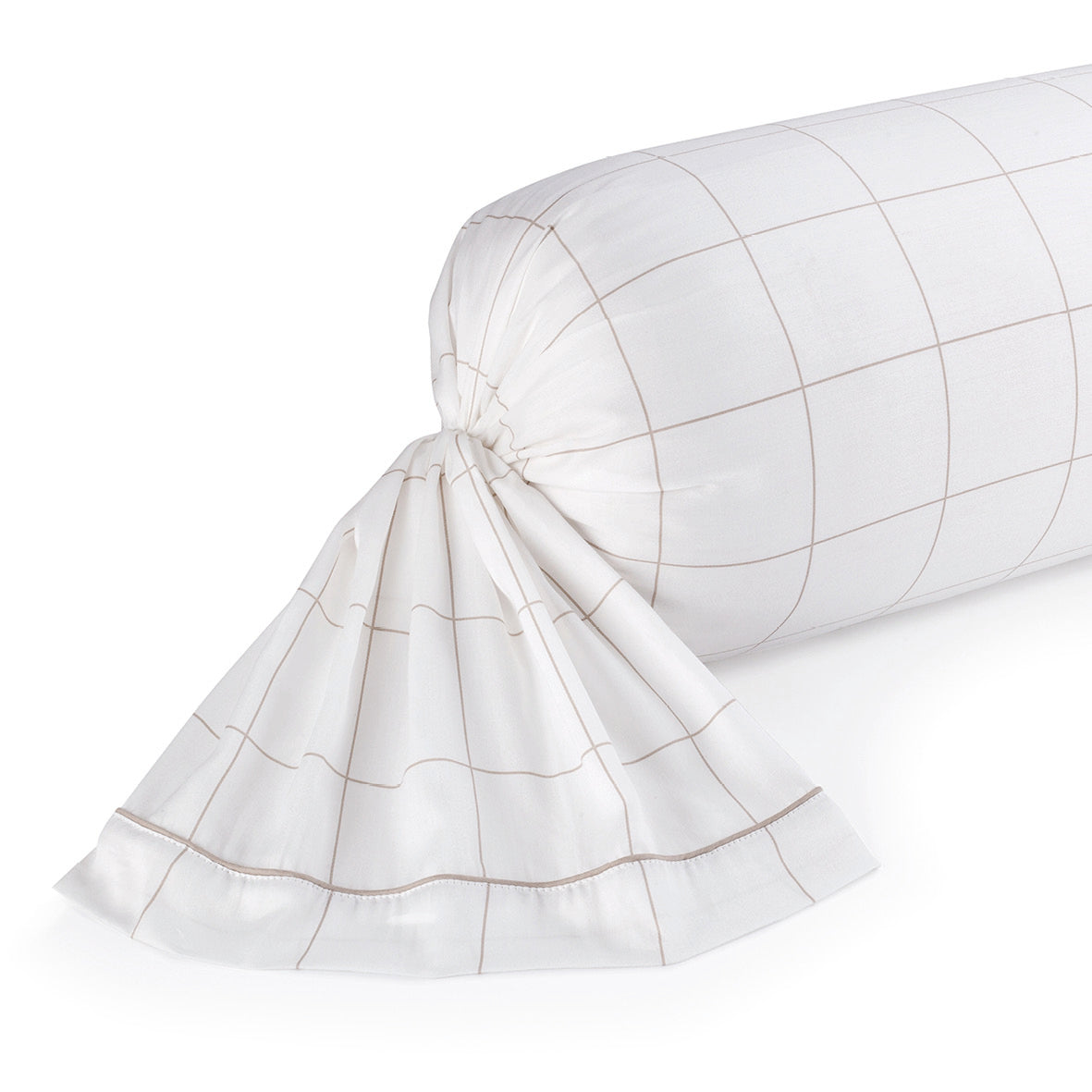 Pillowcase(s) cotton satin  - Carreaux minimalistes White / Taupe